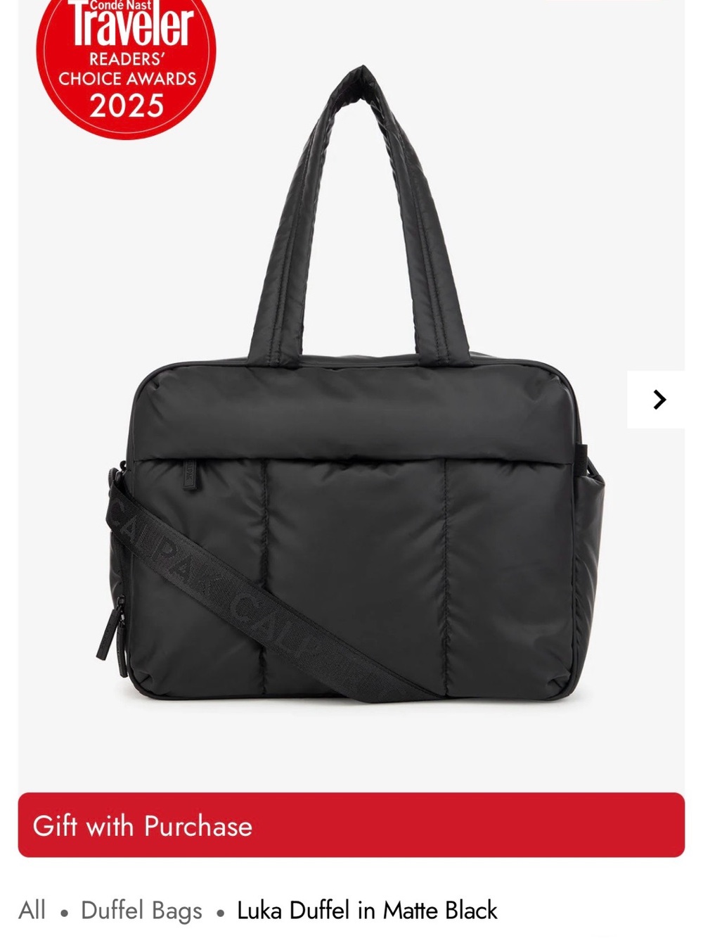 NWT Calpak Luca Duffle - Matte Black
